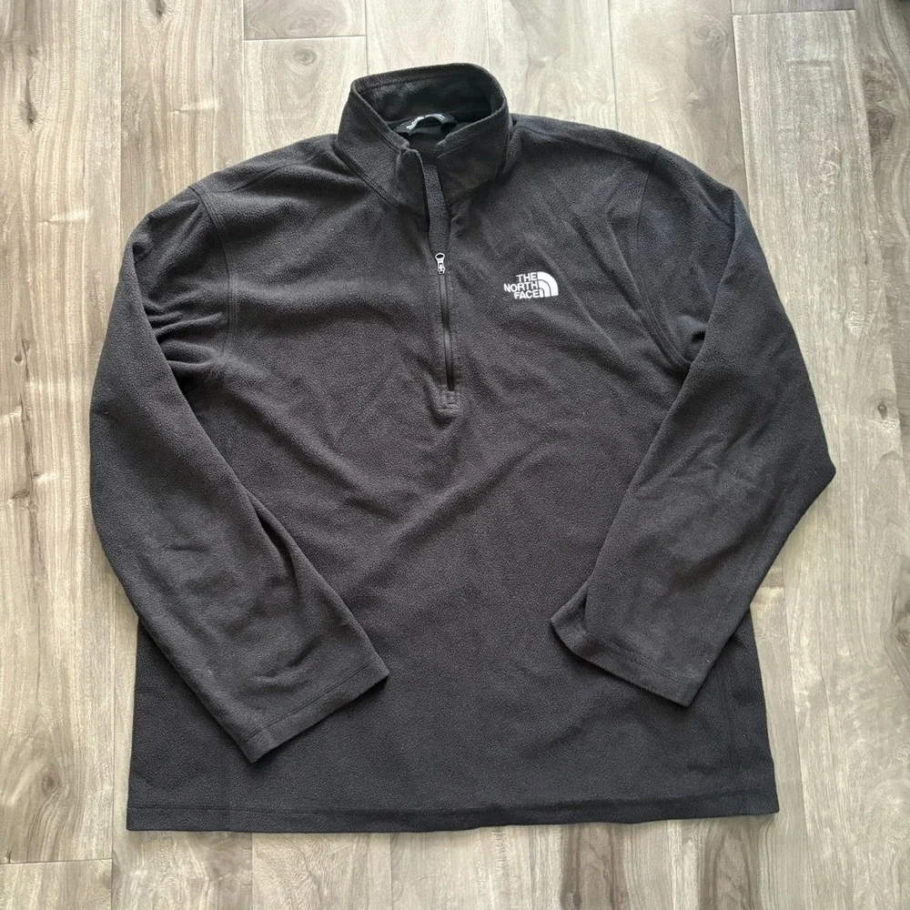 The North‎ Face Sweater Mens Large Black Fleece Casual 1/4 Zip Sweatshirt